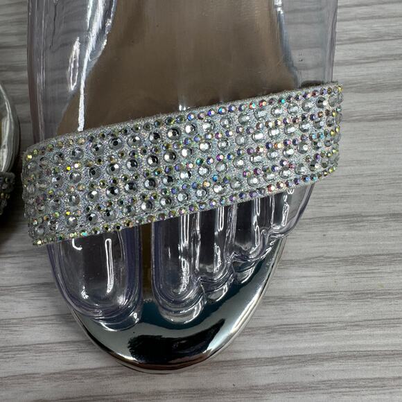 Thalia Sodi Stiletto Heel Darria Rhinestone Sandals WMNS 6M Silver Ankle Straps - Picture 5 of 13